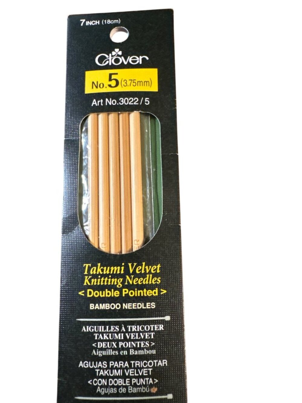 Clover Takumi Velvet Bamboo Knitting Needles 7" Sz US 5 (3.75mm) DPNs 3022/5 NWT